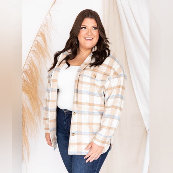 Pink Lily | Blue And Tan Plaid Shaket - Picture 8 of 8